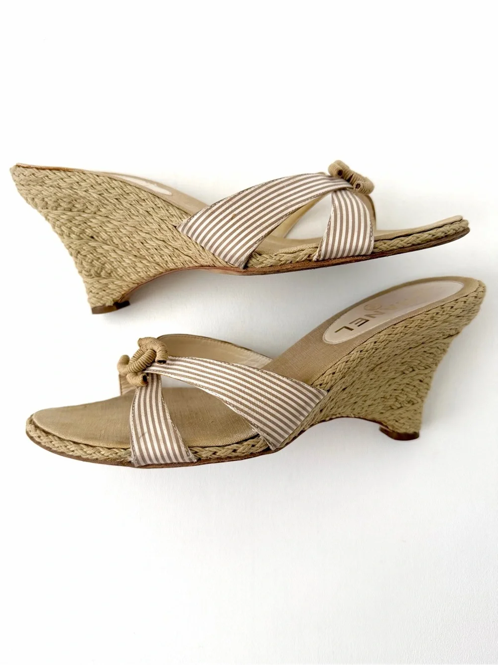 CHANEL | Vintage CC Logo Espadrille Wedge Sandal Slide Beige Cream EU 37.5